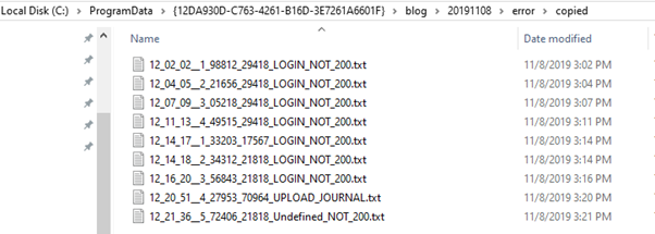 Error log files in the copied folder