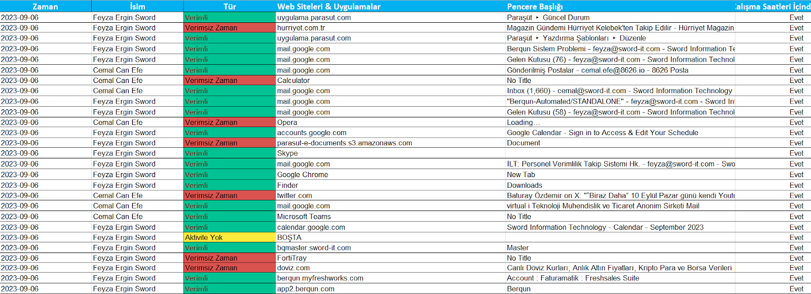 Activity Timeline Excel report
