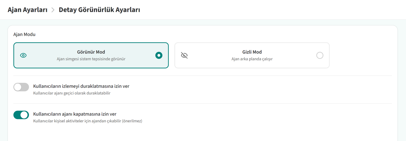 Gizli ve Açık Mod Seçenekleri