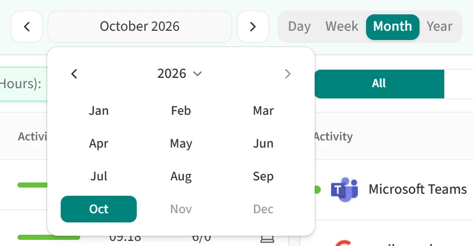 Choosing a month in the monthly view