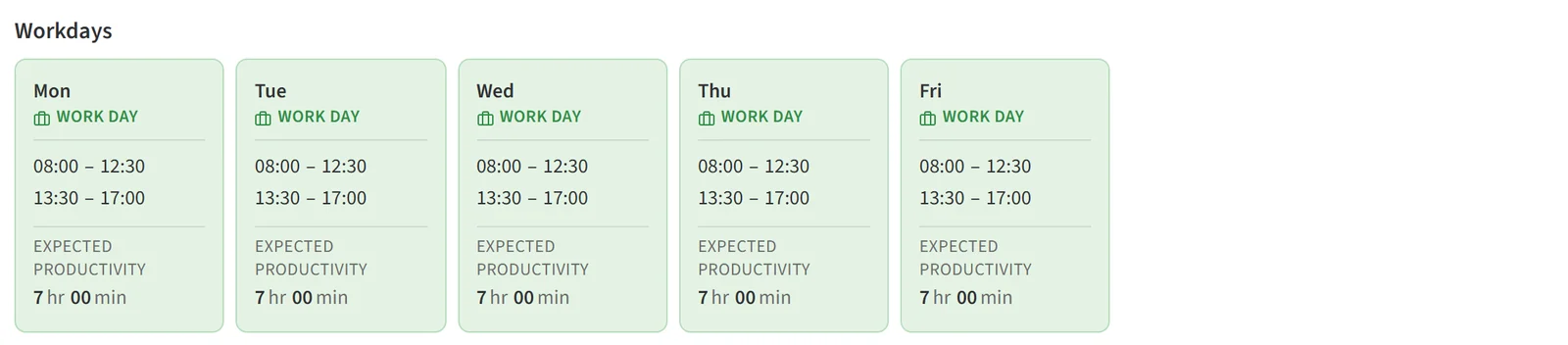 Day cards in the Workdays section