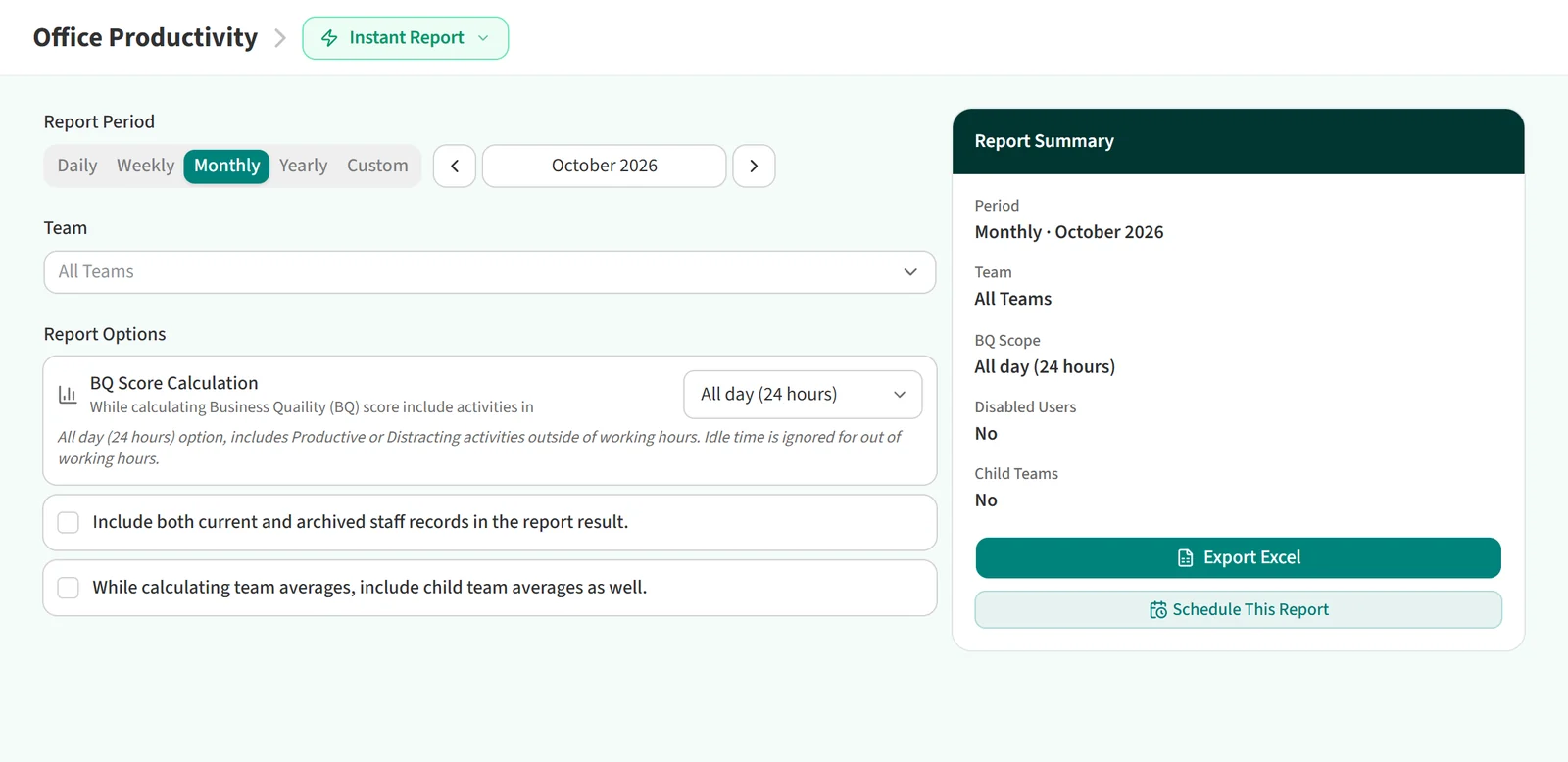 Office Productivity report page