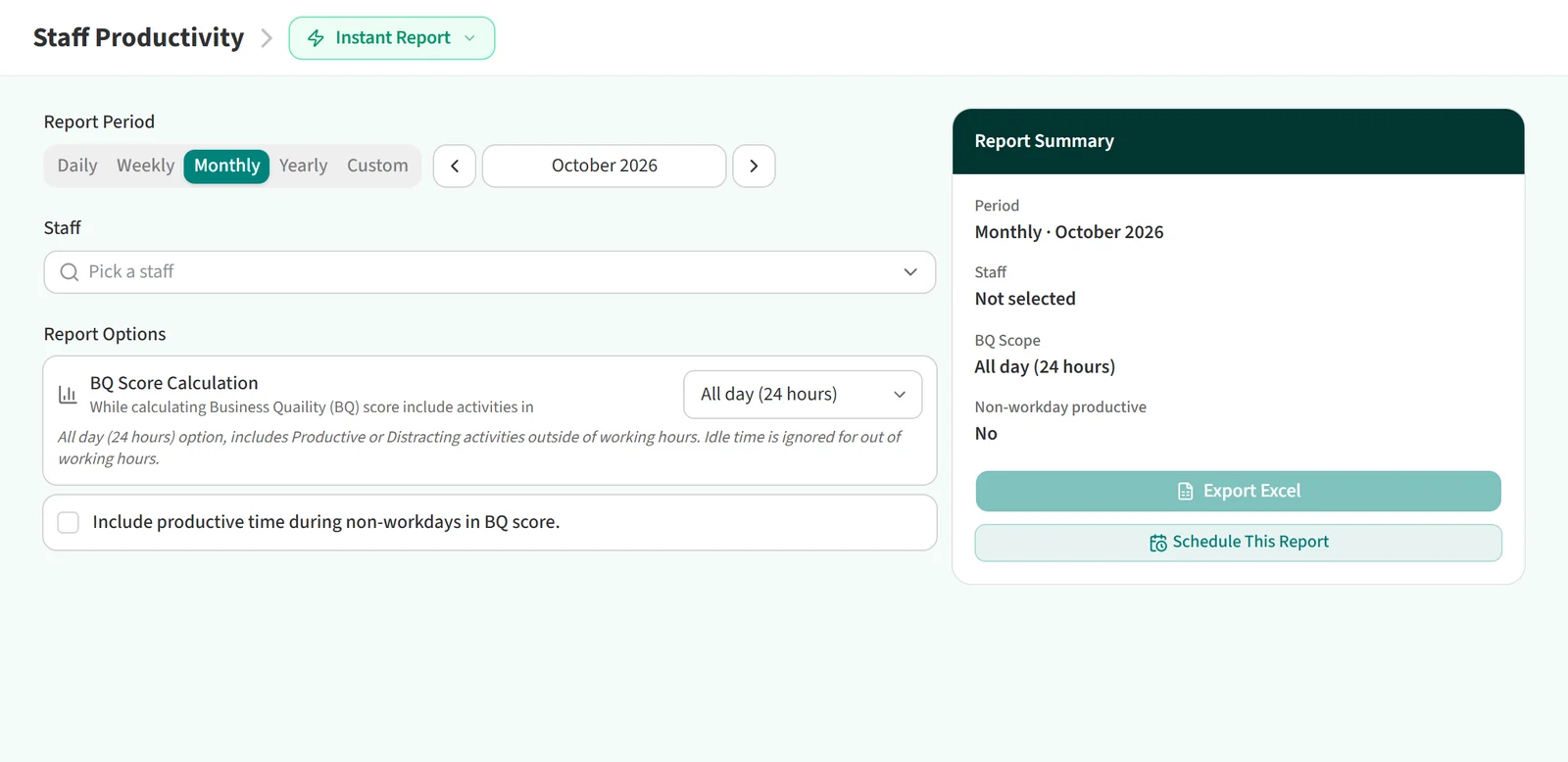 Staff Productivity report page