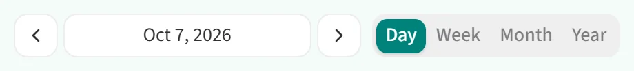 Date field with previous and next arrows and the Day, Week, Month and Year options