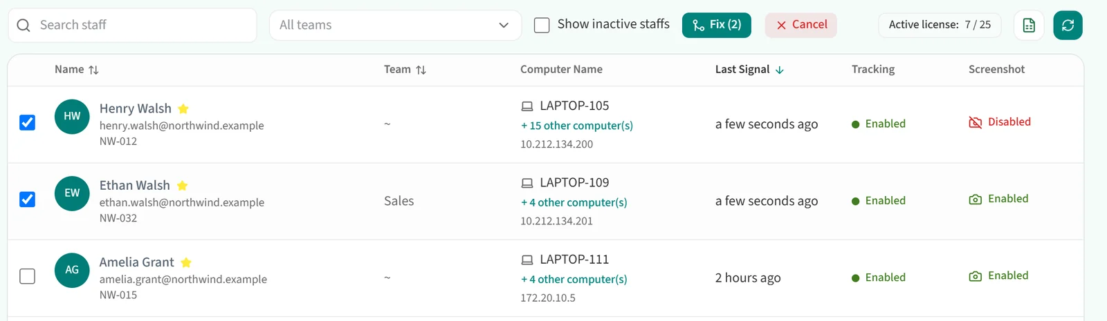 List with two records ticked for merging