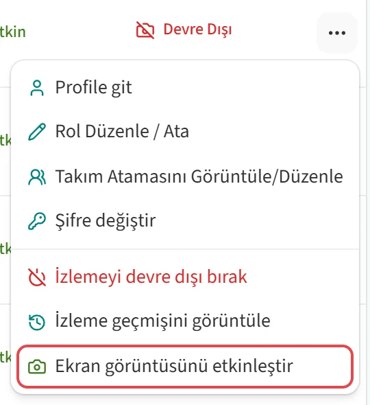 Ekran görüntüsünü etkinleştir seçeneği