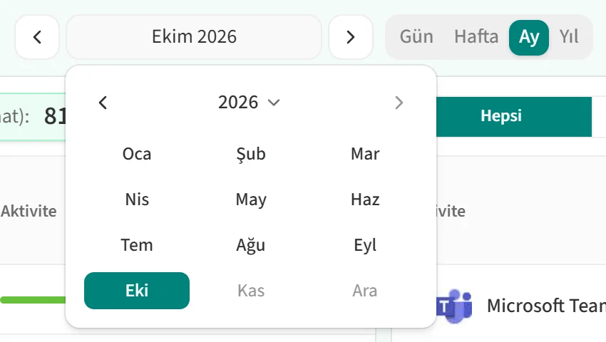 Aylık görünümde ay seçimi