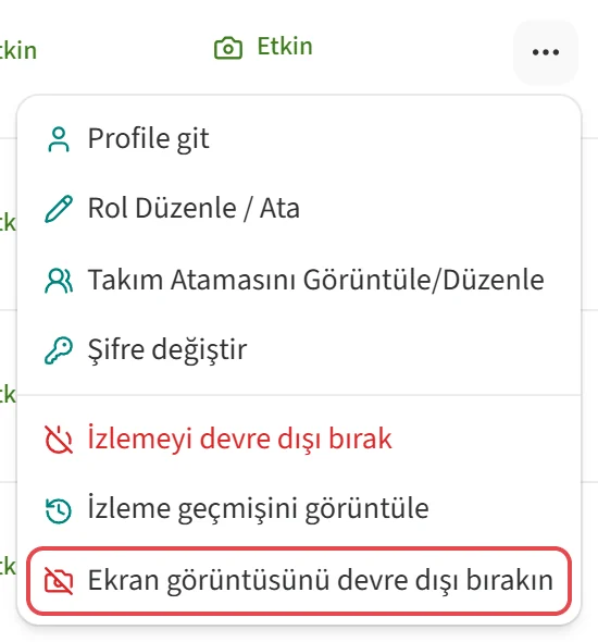 Ekran görüntüsünü devre dışı bırakın seçeneği
