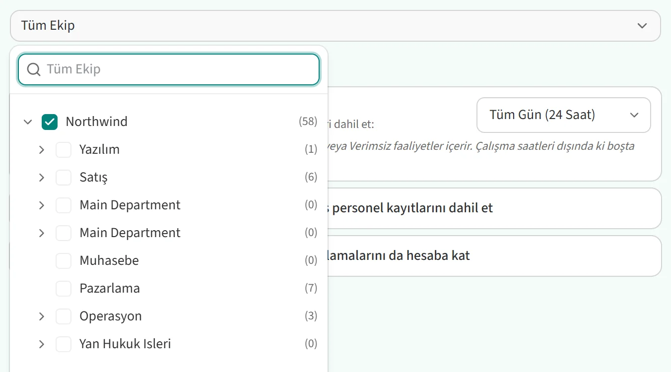 Takım seçim listesi
