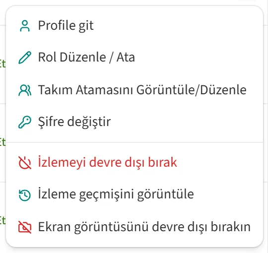 Personel satırındaki aksiyon menüsü