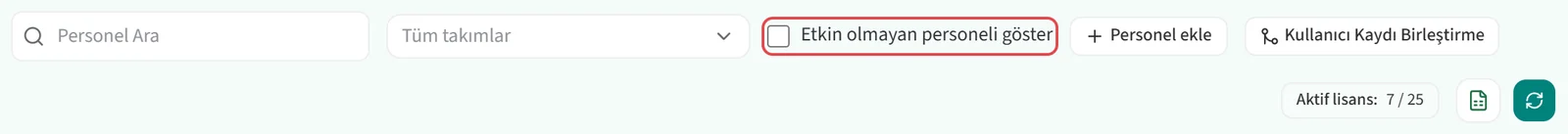Etkin olmayan personeli göster kutusu