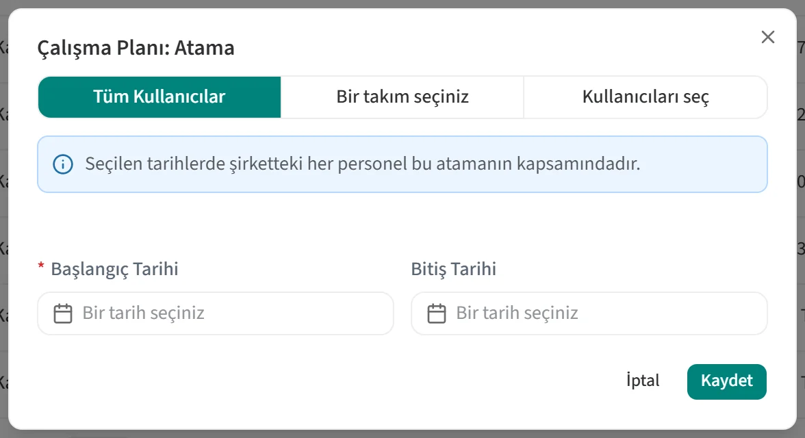 Çalışma Planı: Atama penceresi