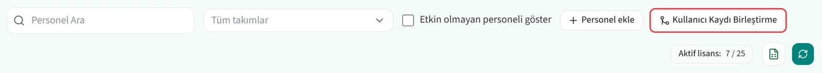 Kullanıcı Kaydı Birleştirme düğmesi