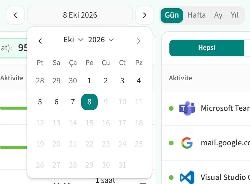 Günlük görünümde takvim
