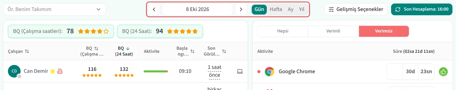 Tarih alanı ve dönem seçenekleri