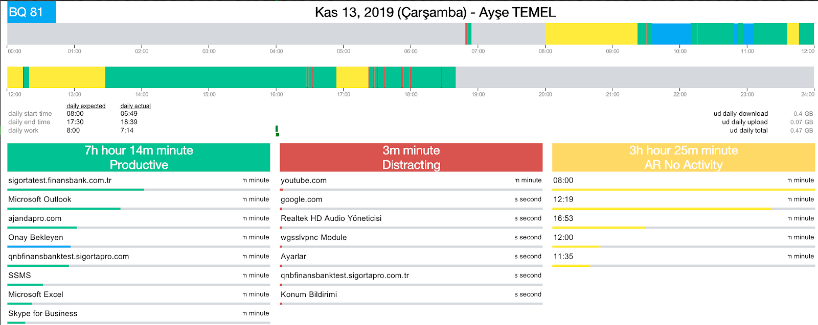 Daily Activity Statistics tab in the Excel report